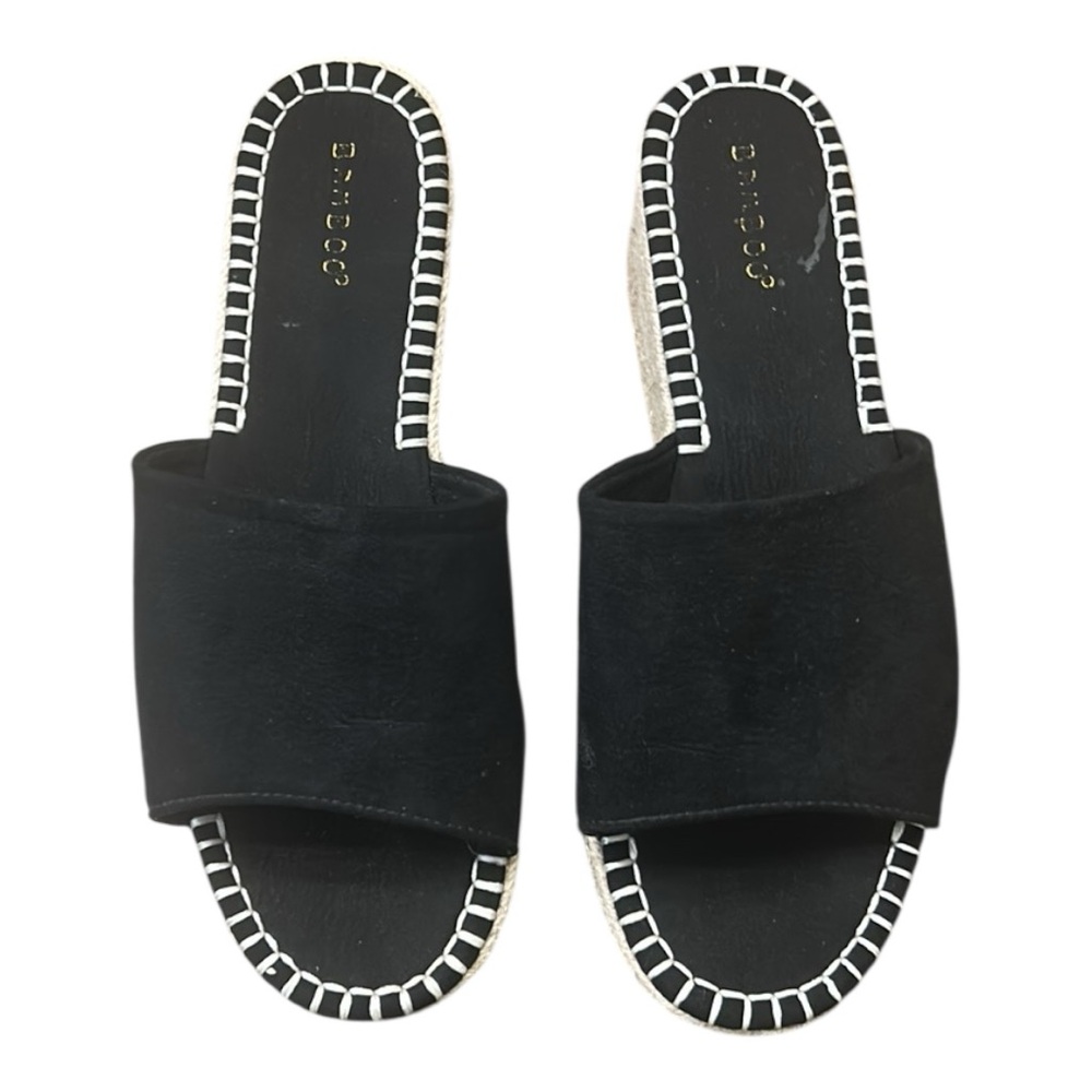 Bamboo Platform Espadrille Slide Sandals Jute-Wrapped Wedge Black Size 10 - Picture 8 of 15